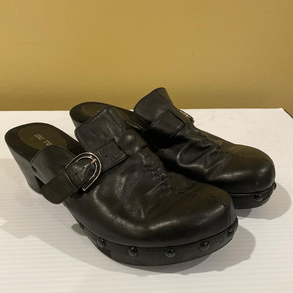 Me Too Clogs Leather Upper Black Size 9